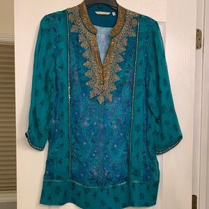 Soft Surroundings Turquoise Embroidered Tunic